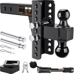 O426-Adjustable Trailer Hitch -Drop Hitch-Tow Hitch with 2 inch Receiver-6inch Drop/Rise, 2" & 2-5/16" Ball Hitches for Trucks, 20,000 LBS GTW, Traile