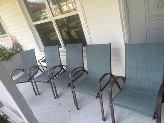 Stackable Steel Sling Outdoor Dining Chair in Denim Blue. $75 for all 5