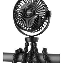 Portable Stroller Fan, 5200 mAh Rechargeable Personal Fan, with 360° Rotate Flexible Tripod and TYPE-C Port 3 Speed Small Mini USB Clip-on Fans Can Ha