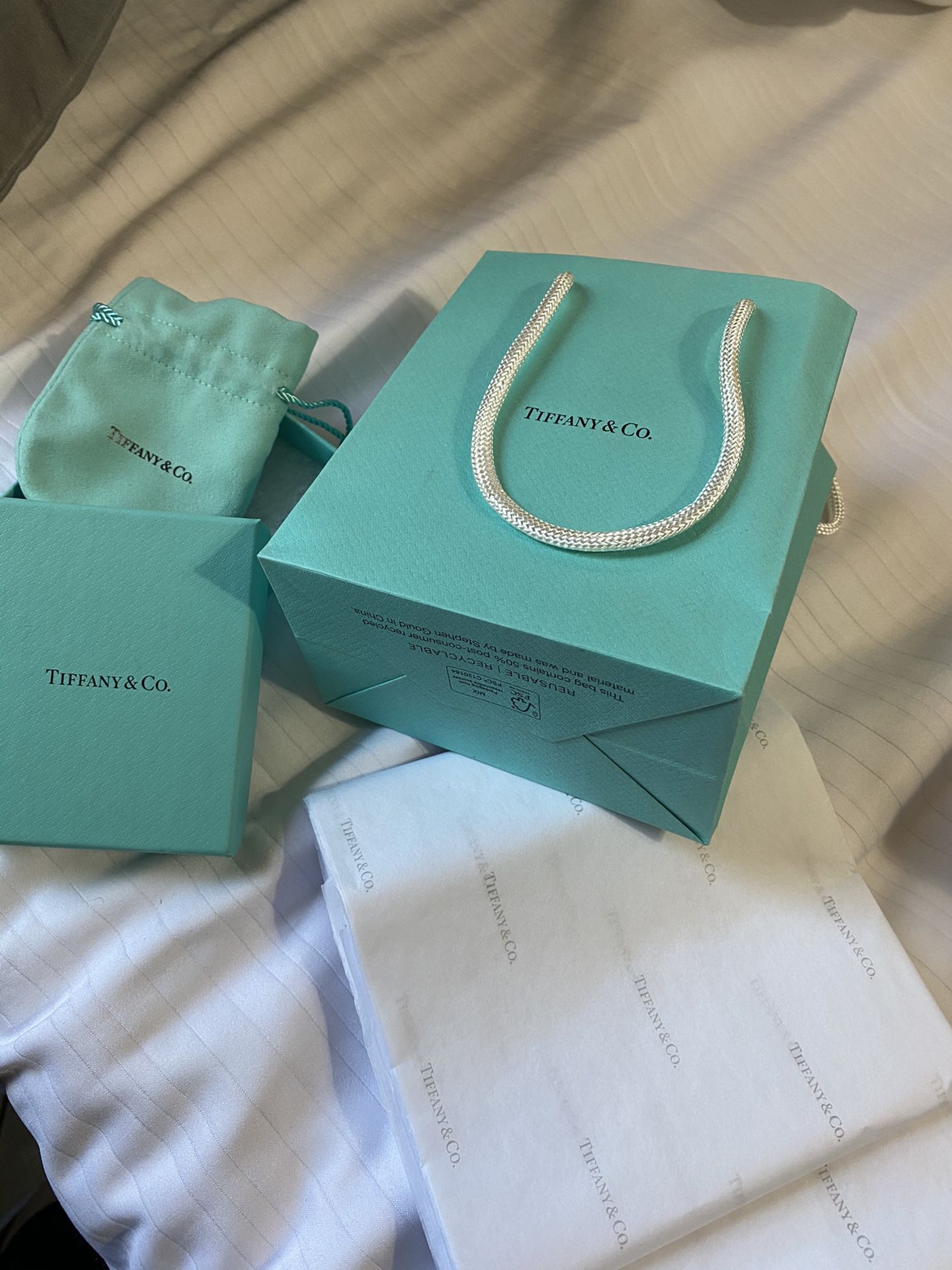 Tiffany & co box, tissue paper and material bag