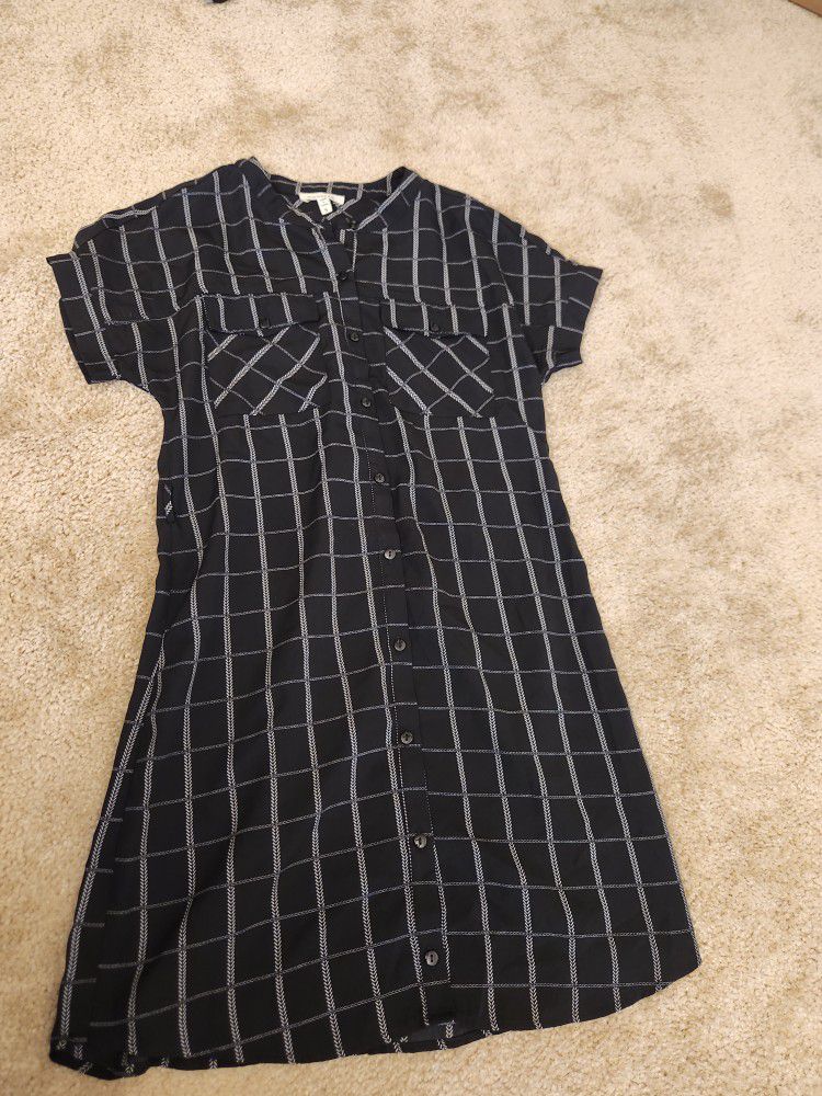 Monteau Los Angeles Windowpane Checkered Dress Womens Sz S Black Button Front PAM