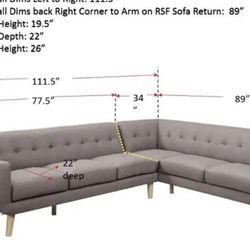 Mid-Century Style Gray Sectional Couch – Used