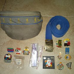 1996 US Olympics Volunteer Pouch Belt And Pins , One Pin From 2002