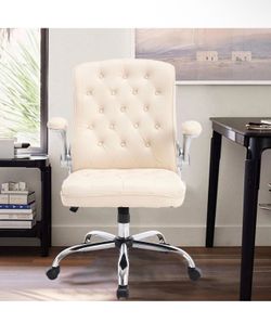 🔥Brand new 🔥 Modern Leather Office Chair, Mid-Back Ergonomic Executive Desk Chair with Flip Up Arm, Mid Century Swivel Task Chair, Rocking Computer 