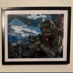 Star Wars storm trooper in battle zone custom art piece on black frame