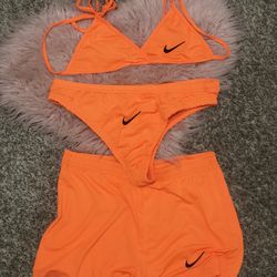 Nike Neon Orange 3 Piece Bikini Swimwear Brand New