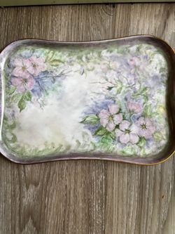 Hand-Painted Porcelain Floral Vanity Tray