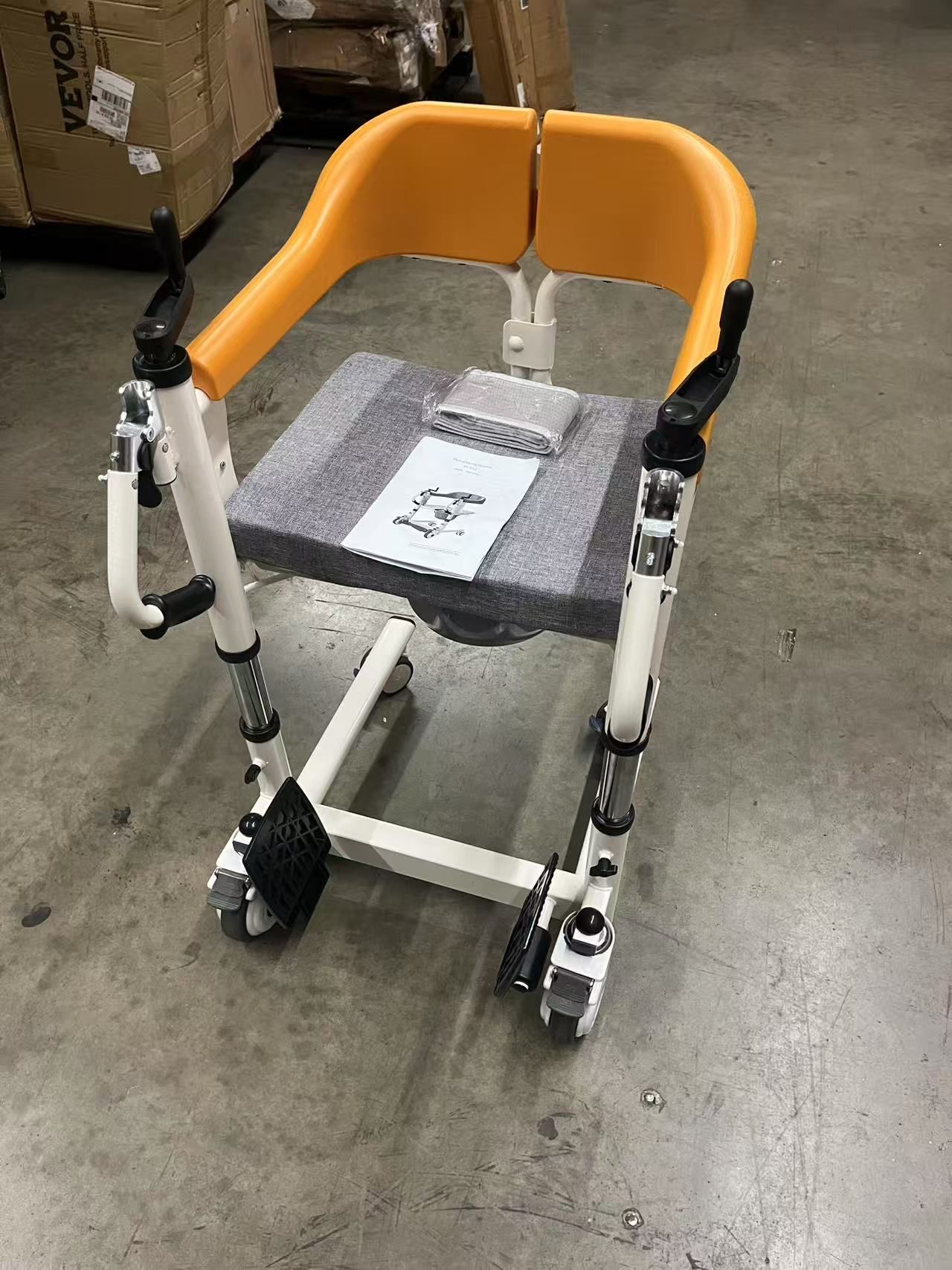 Patient Lift Transfer Chair Potty Wheelchair for Home with 180°Split Open Seat, 20" Seat Width, Transfer Lift Aid for Bedside, Height Adjust to 26", W