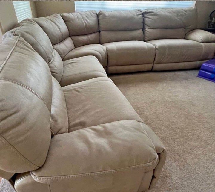 Beige Sectional Couch (POWER RECLINERS) Faux Leather