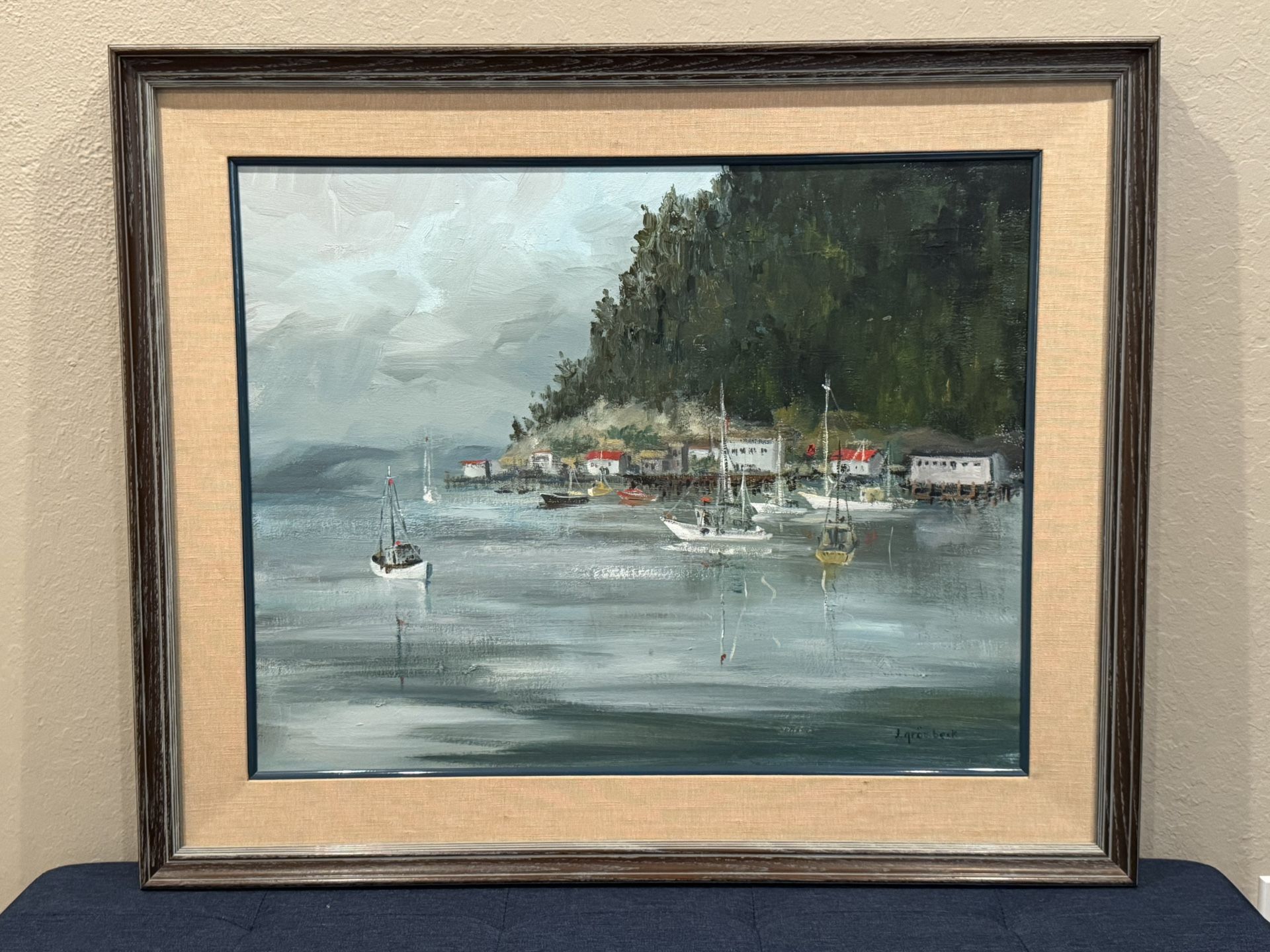 "Foggy Bay" 1980 Acrylic Painting by listed California Artist Jean Gronbeck