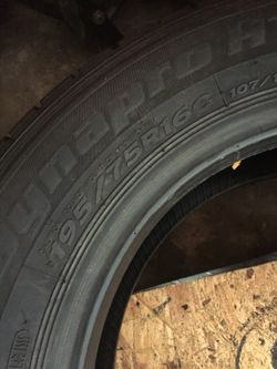 Hankook Dynapro HT 195/75R16 5 or 6/32 tread left. Heavy duty tire