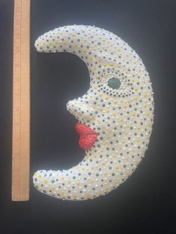 Vintage Polka Dot Crescent Moon Face Ceramic Wall Hanging