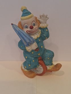 Vintage Enesco Clown Riding A Unicycle Figurine 1985