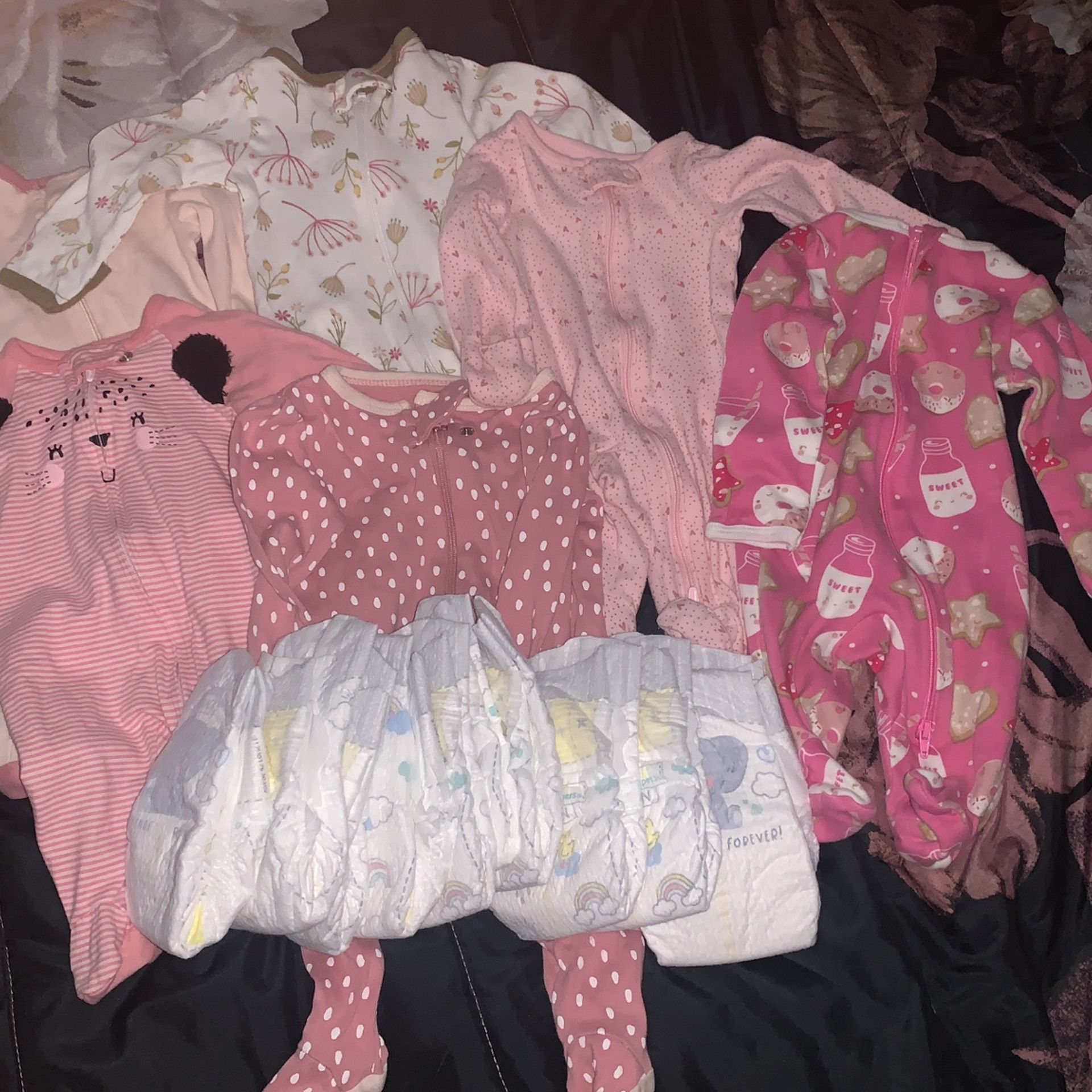 6 Newborn Sleepers And 10 Newborn Diapers $25 OBO