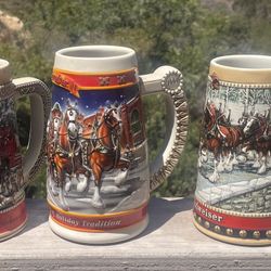 Lot of 5 Vintage Budweiser Holiday Christmas Beer Steins (1(contact info removed)) - No Chips