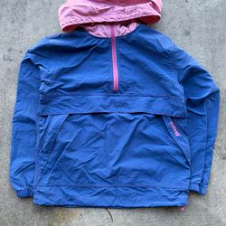 Vintage Stussy Anorak Windbreaker Men S Blue Pink 1/4 Zip Hoodie Jacket Pocket