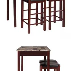 Tahoe 3 Pc Rectangular Espresso Faux Marble Top Counter Table Set