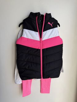 Puma Youth 3-piece Vest Set, Pink and Black Girls Size XXS 3/4 New