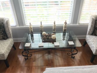 Vintage Iron Glass Coffee & End Table Set.