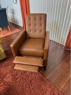 Faux Leather Recliner – Tufted Back, Push-Back Style