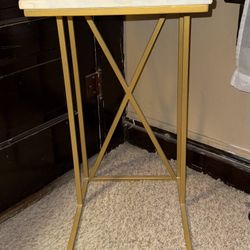 Gold C-Table with Marble Top