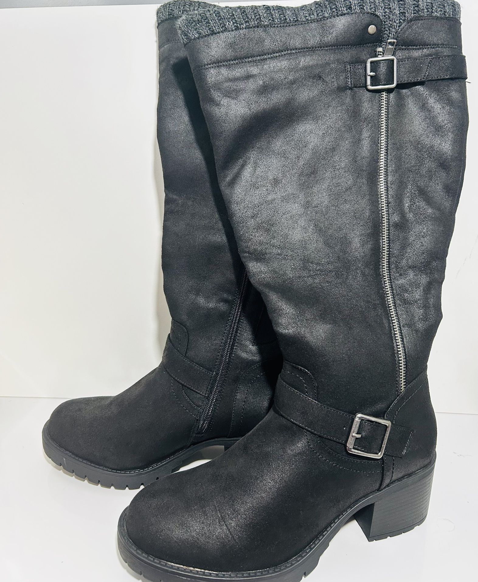 11WW Torrid Knee High Black Faux Suede Biker Boots