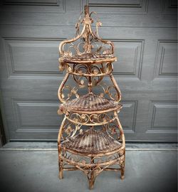 Vintage Wicker 3 Tier Corner Shelf Unit Tap See More for All Info