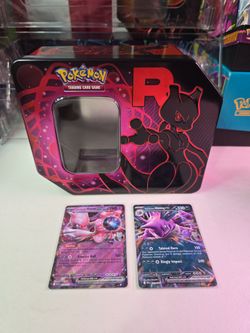 3 items- Team Rocket's Collectors Tin with Mewtwo & Nidoking ex Holo