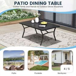 Vicllax Outdoor Metal Dining Table for 6 with Umbrella Hole