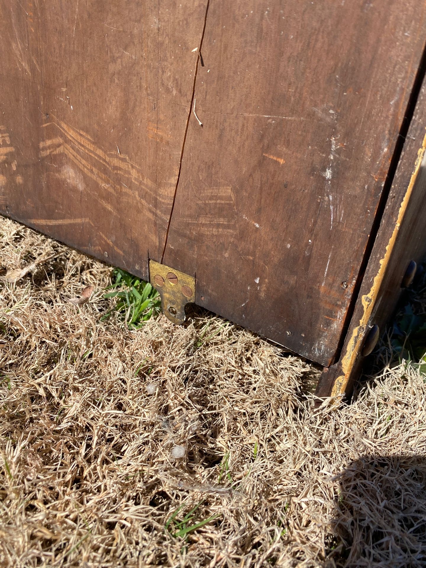 Antique wood wall cabinet with glass doors