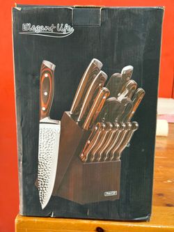 Elegant Life Brown 15 Piece Kitchen Knife Set With Wooden Block