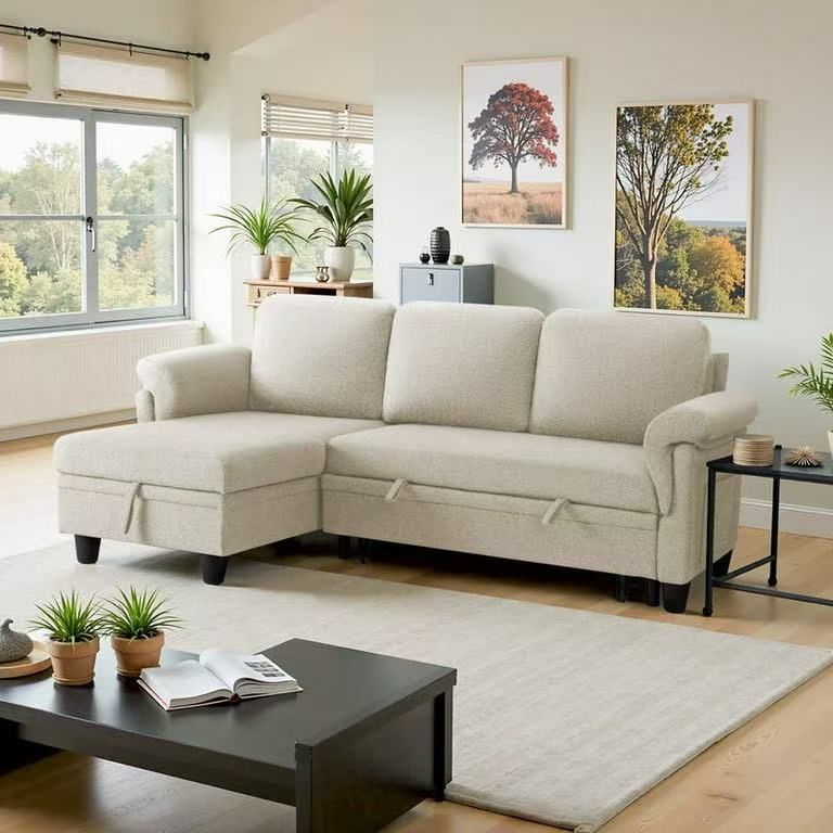 L-Shaped Sofa Bed with Convertible Chaise Longue
