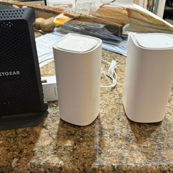Netgear (model CM 1200) Nighthawk Modem/router with Linksys Mesh Nodes (model MX 6200)