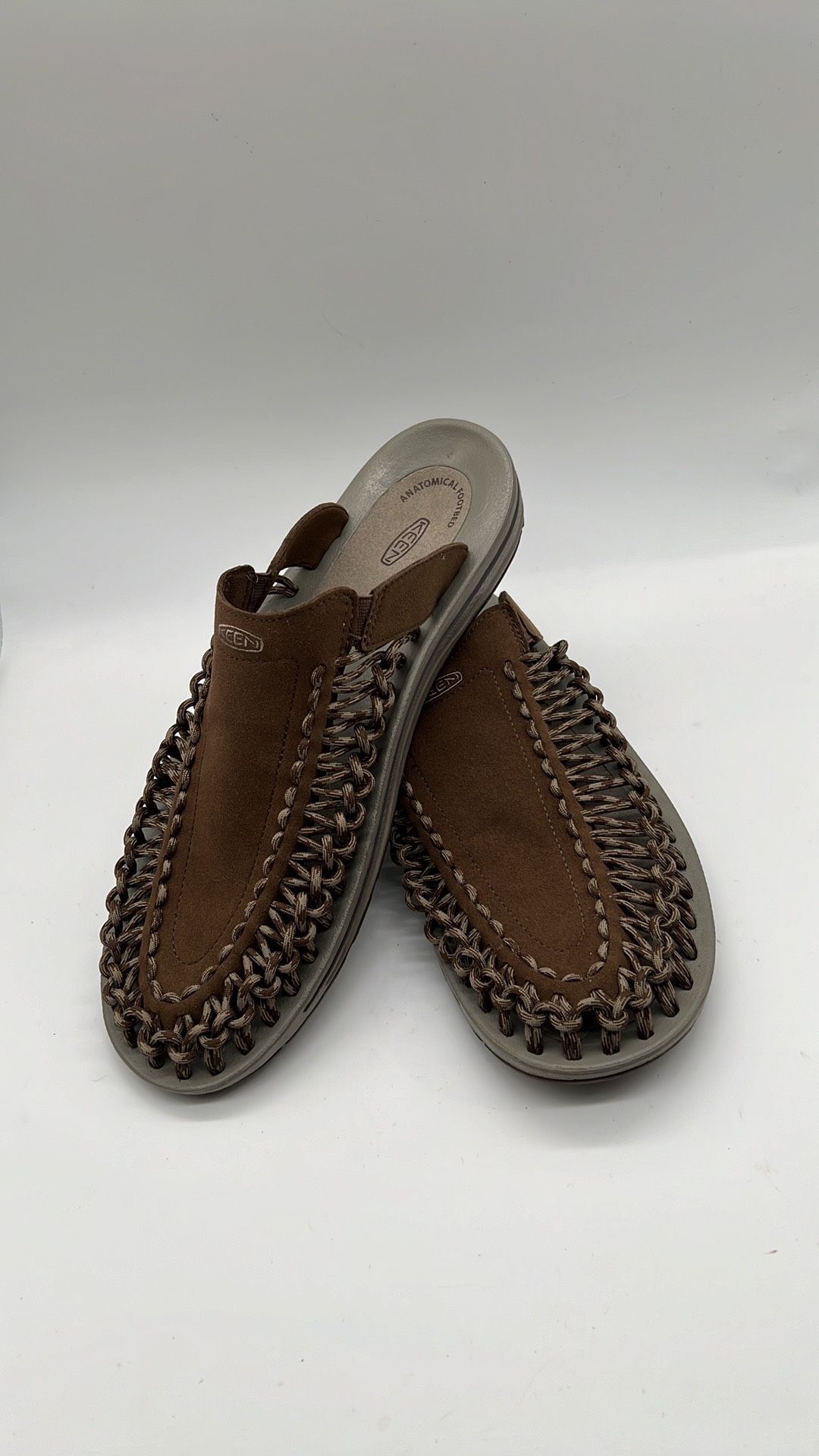 Keen Uneek Slide Slip On Mule Sandal Men 13 Brown Leather Rope Cord Weave