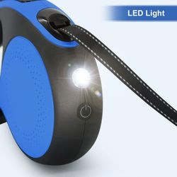 Retractable Dog Leash with Rechargeable LED Flashlight for Night Walks, Newnique 16FT Dog Walking Leash with Chew Proof Cable, for Dog ups to 66lbs(Bl