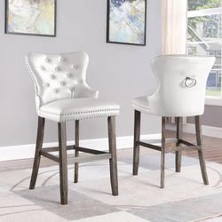 Brand New White Velvet  Bar Stool Set Of ( 2 ) Chairs 