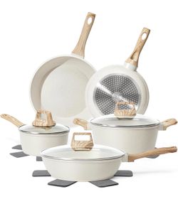 SODAY Pots and Pans Set Non Stick, 12Pcs White Granite Induction Cookware - B284
