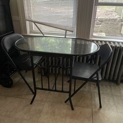Glass Breakfast Table With Folding Chairs