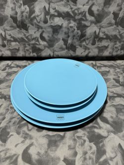 Set of 4 ASA Selection Saucers 8” & 10.5” Aqua Teal Made in Germany  This set includes four saucers in solid Aqua Teal color, made in Germany by ASA S