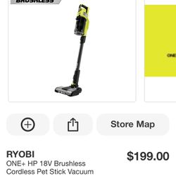 Ryobi 1+ 18V Brushless Cordless Pet Stick Vacuum Cleaner
