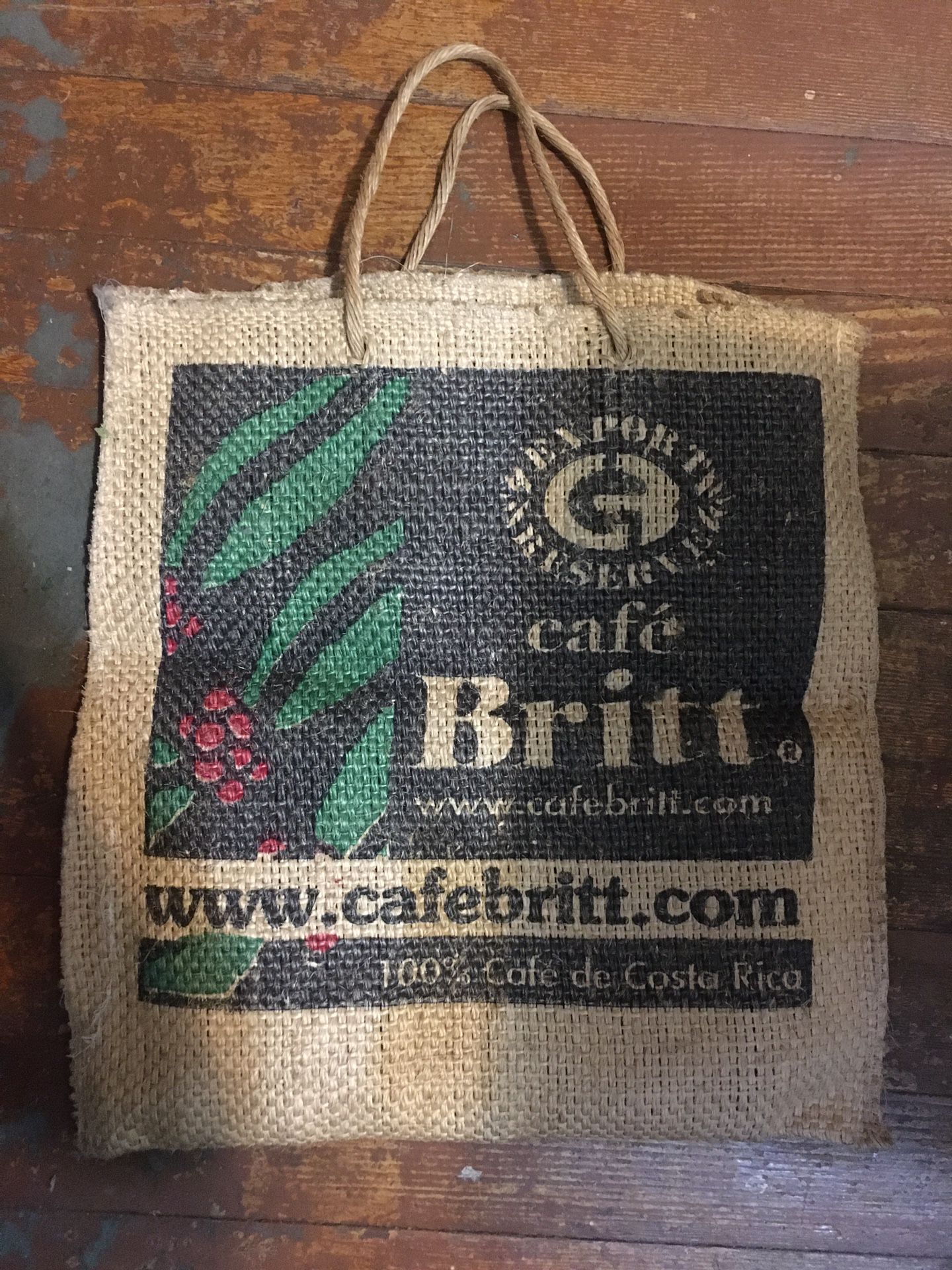 Cafe Britt Thick Burlap Tote Bag Costa Rica Coffee Bean Sack 16” X 17”