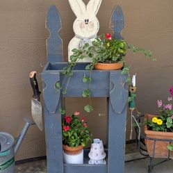 Vintage Cottage Core Picket Fence Potting Table Shed
