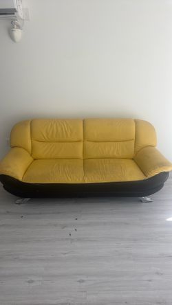 Yellow & Black Leather Loveseat Sofa – Modern Style