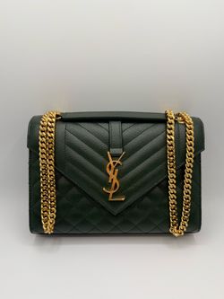 YSL Medium Envelope Chain Bag Green Leather