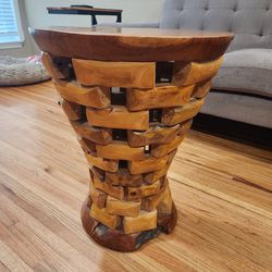 Rustic Round Stacking Wood Pedestal Side Table