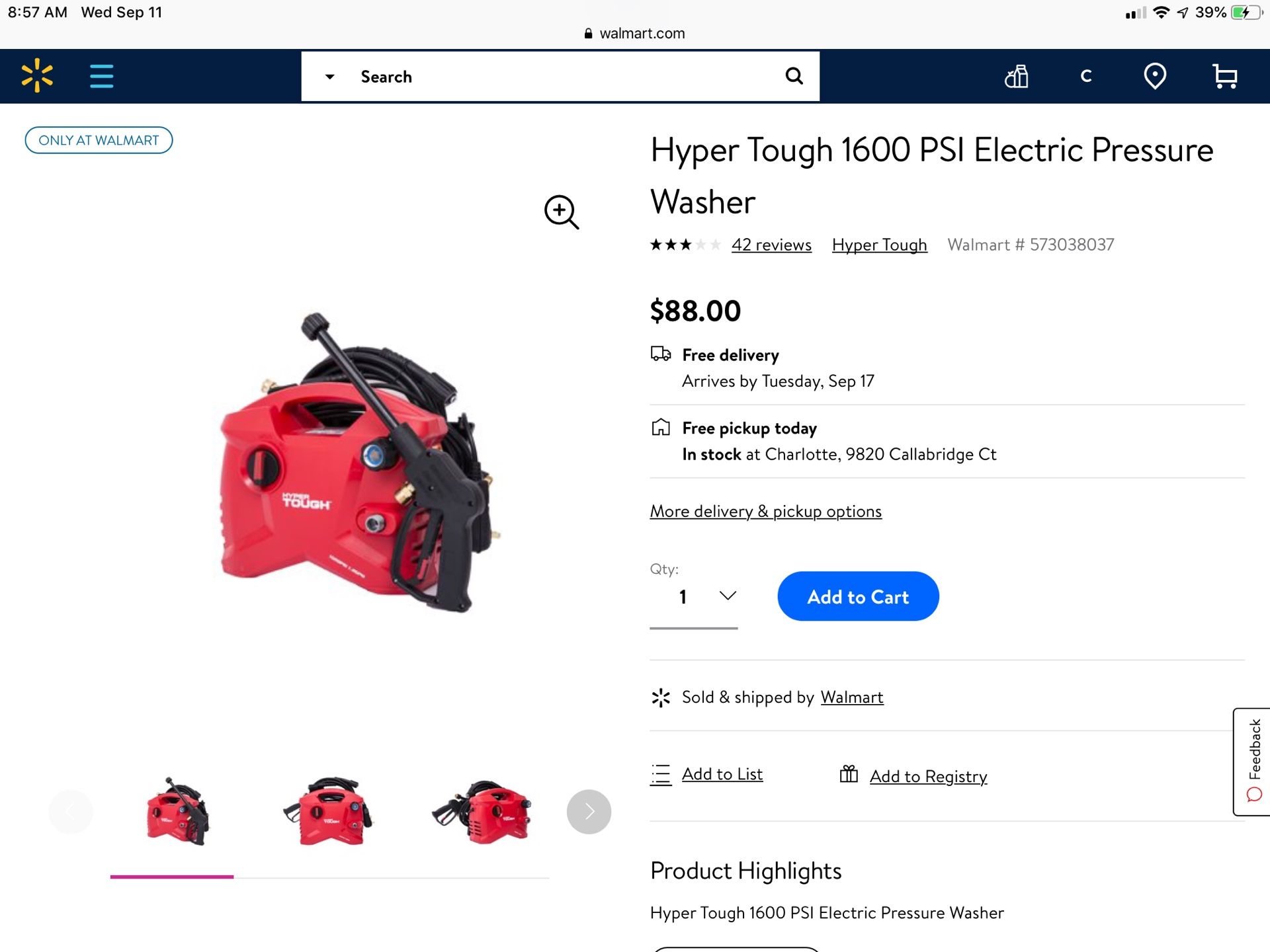 Hyper tough pressure 2024 washer 1600 psi
