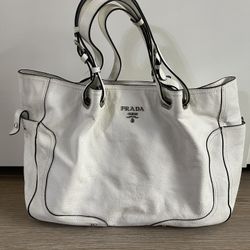 Prada Vintage White Leather Big Shoulder Bag
