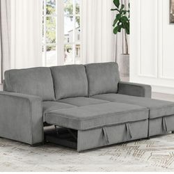 Brand New Grey Corduroy Sectional Sofa Storage Sleeper