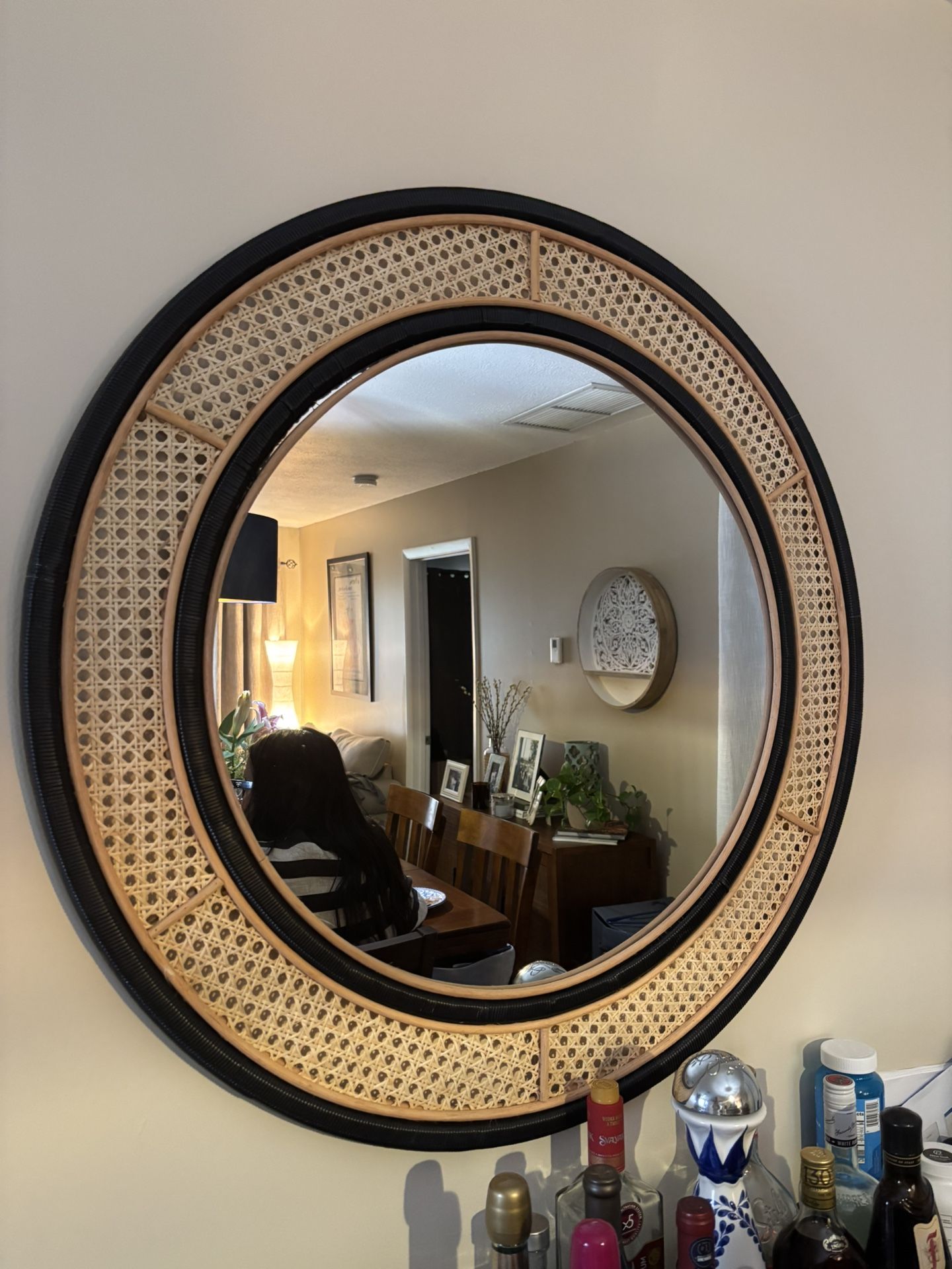 Large Round Mirror With Black And Beige 