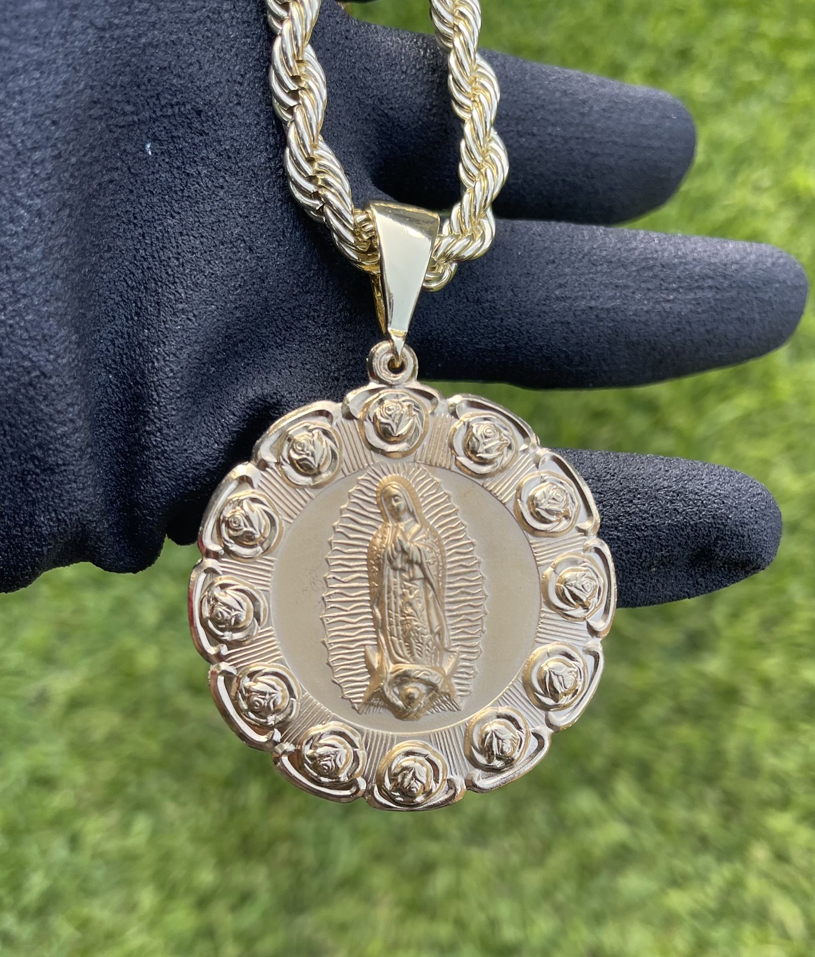 14K Gold filled double sided virgin Mary pendant